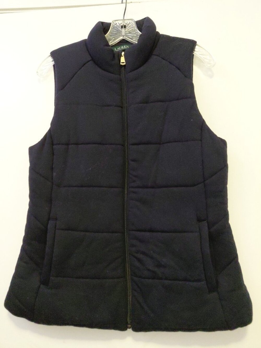 Polo Ralph Lauren Womens Quilted Stretch Jersey Vest Blue Full Zip Pony Logo Med